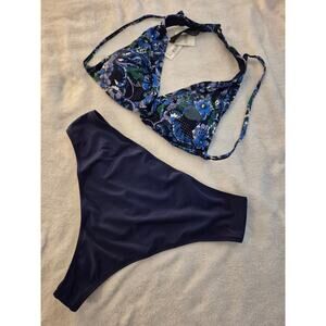 Curated 2pc Navy & Floral High-Waisted Bikini Set - NWT - XXL